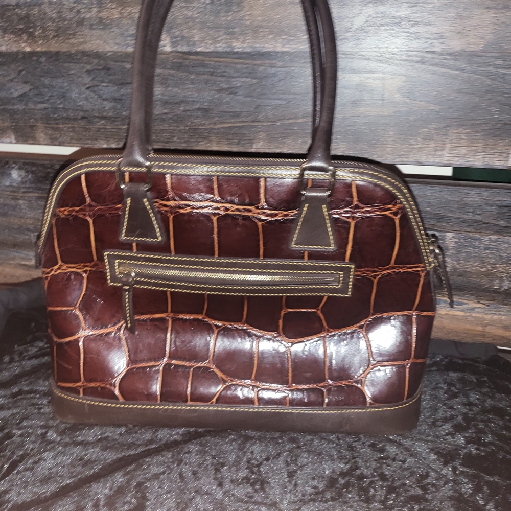 Dooney & Bourke Brown Croc-Embossed Dome Satchel 14 W/10 H - Picture 4 of 8